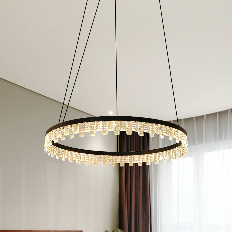 Modern Crystal Chandelier Lamp - Rectangle Led Hanging Light Fixture For Bedrooms Black