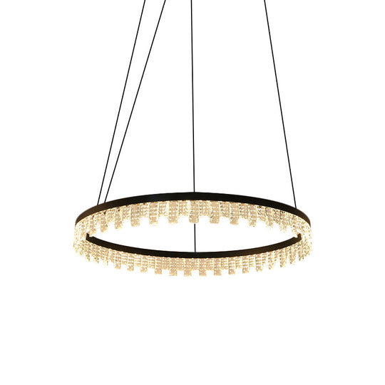 Modern Circle Crystal Chandelier: LED Rectangle Hanging Lamp in Black