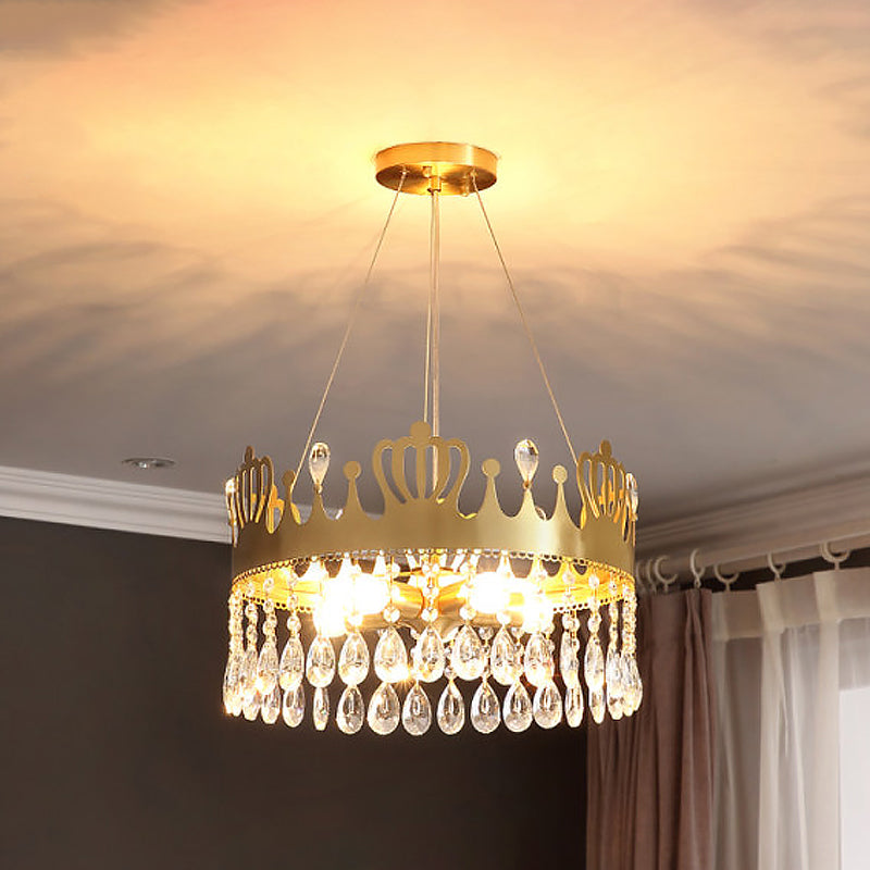 Minimal Gold Crystal Crown Chandelier - 5-Light Ceiling Lamp For Living Room