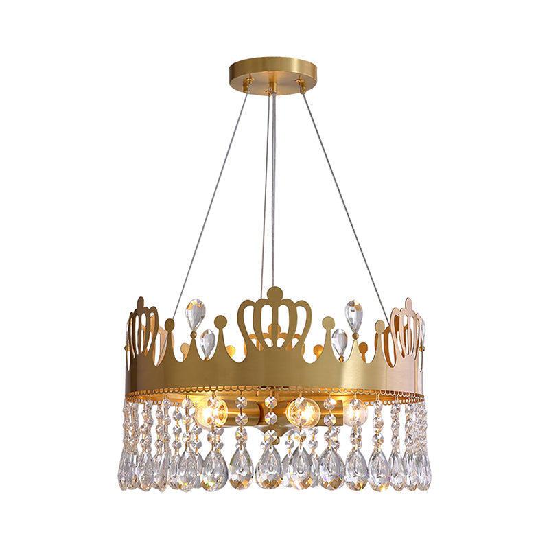Minimal Gold Crystal Crown Chandelier - 5-Light Ceiling Lamp For Living Room