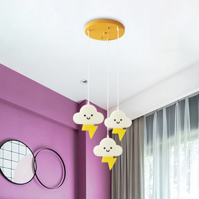 Cloud Cartoon Led Ceiling Light With 3 Pendulum Lights In White And Yellow