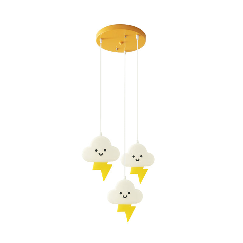 Cloud Cartoon Led Ceiling Light With 3 Pendulum Lights In White And Yellow