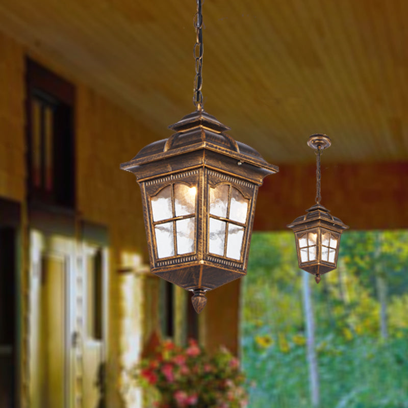 Clear Glass Ripple Pendant Bronze Lantern - Outdoor Hanging Light Fixture