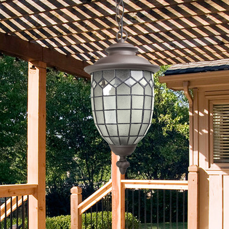 Rustic Style Coffee Dome Pendant Light With Frosted Glass - Outdoor Hanging Kit