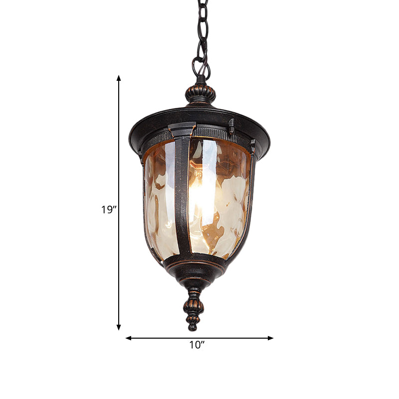 Amber Dimpled Glass Ceiling Light: Urn-Shaped Pendant Fixture For Hallways (1-Head Black)