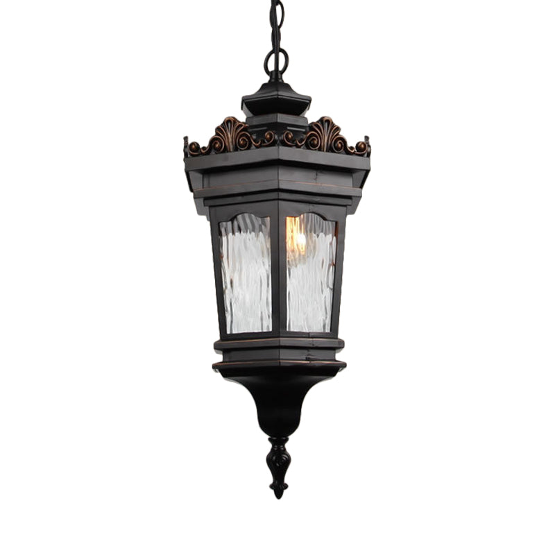 Classic Water Glass Lantern Pendant Ceiling Light In Black - 1 Head Down Lighting For Corridors
