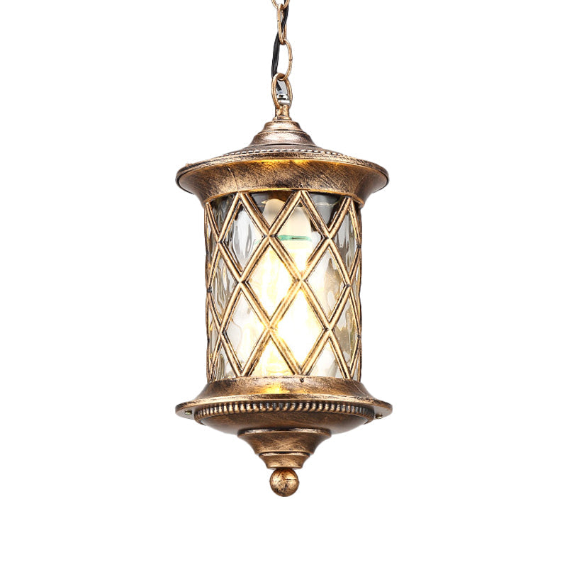 Rustic Bronze Cage Pendant Light With Clear Cylinder Glass - Hanging Kit Included