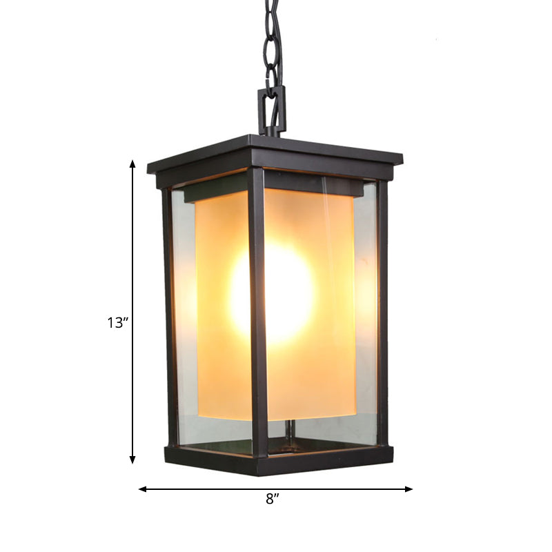 Rectangular Clear Glass Ceiling Pendant Lamp Kit Black With Inner Amber Cylinder Shade 1 Bulb