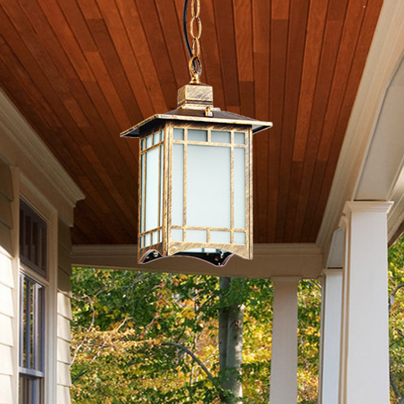 Opal Glass Pendant Lighting With Country Bronze Lantern Shade - Outdoor Hanging Light Kit