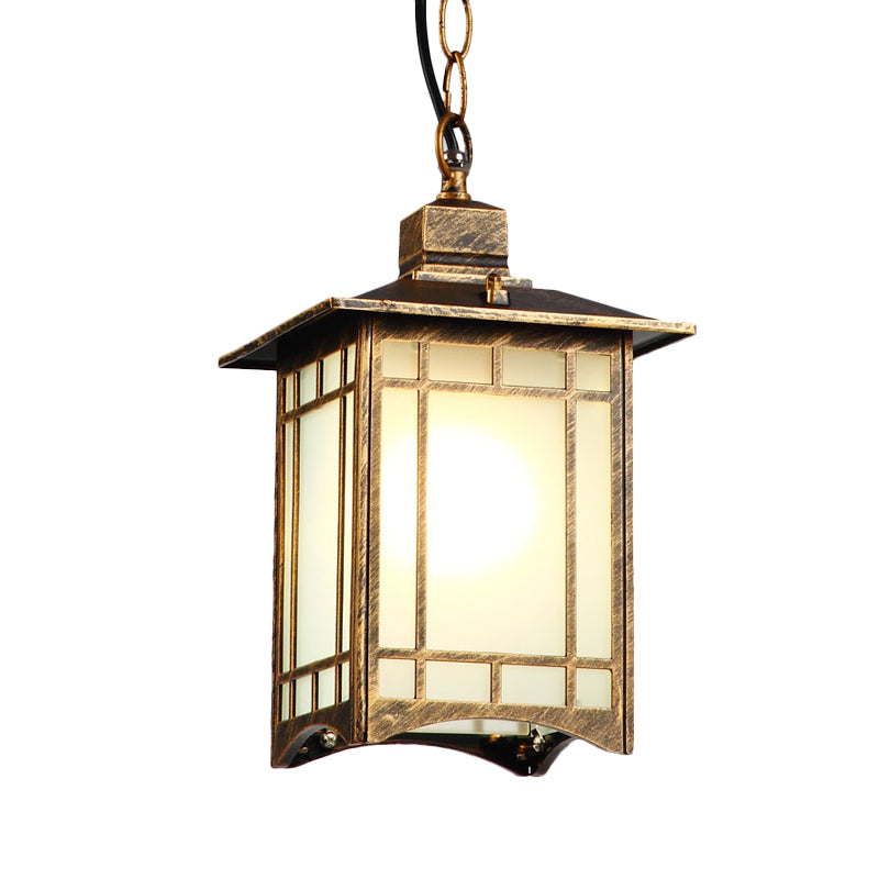 Opal Glass Pendant Lighting With Country Bronze Lantern Shade - Outdoor Hanging Light Kit