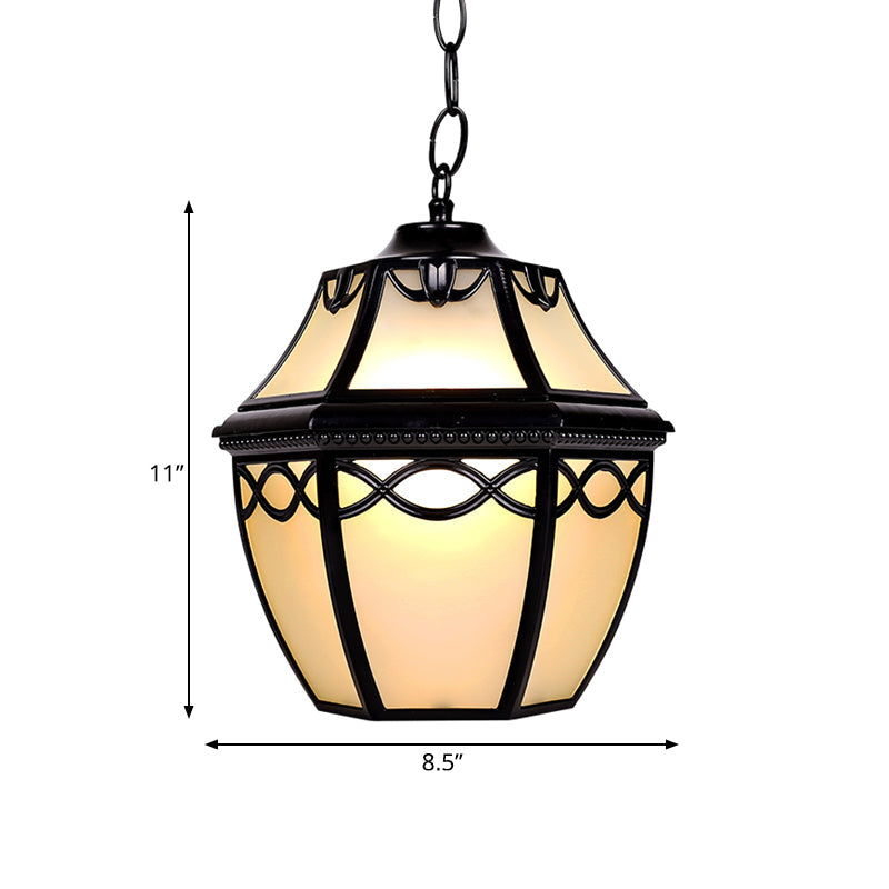 Black Birdcage Pendant Light With Cottage White Glass Shade - 1-Bulb Hanging Ceiling Fixture For