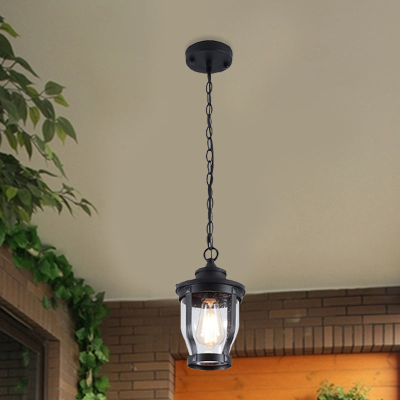 Rustic Lantern Pendant Light Kit With Clear Glass - Perfect For Balcony