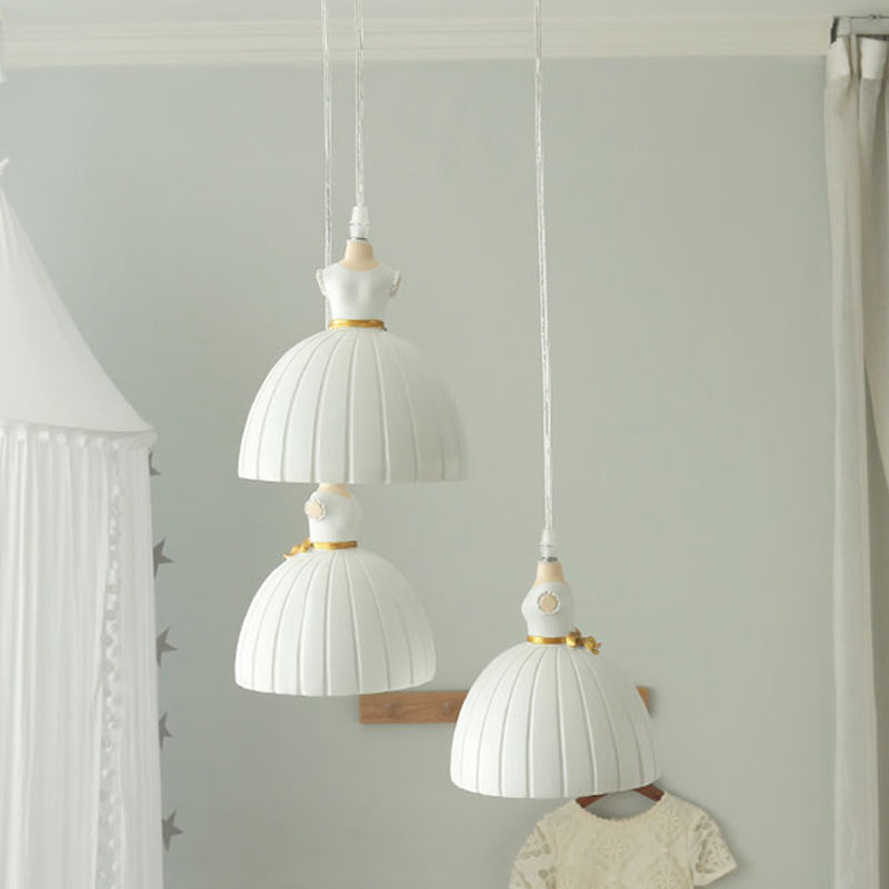 Kids Ballet Skirt Pendant Light - White Resin Ceiling Lamp For Girls Room (3-Head)