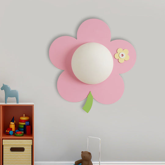 Cartoon Wood Flower Wall Sconce - 1-Light Pink Finish Led Lamp Fixture