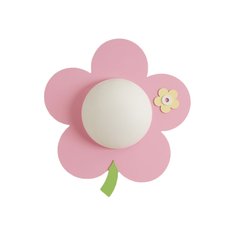 Cartoon Wood Flower Wall Sconce - 1-Light Pink Finish Led Lamp Fixture