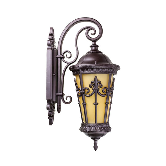 Yellow Glass Lantern Wall Lamp - Outdoor Coffee Single Bulb Lighting Fixture