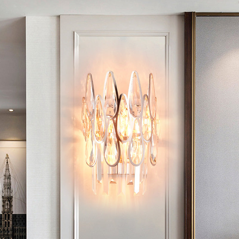 Teardrop Wall Light Sconce - Gold Finish Crystal Lamp With Half-Circle Design