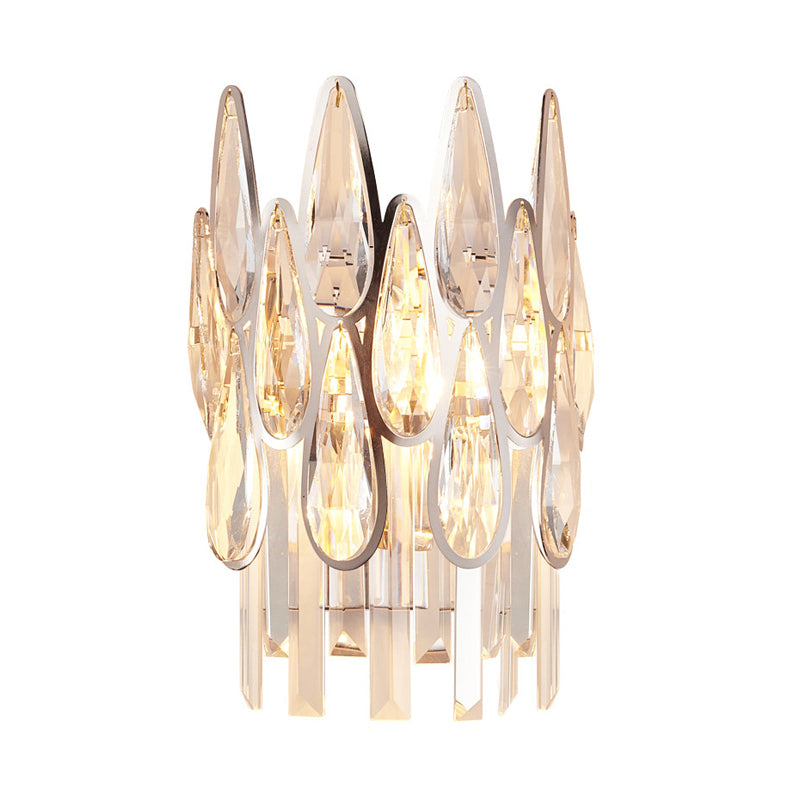 Teardrop Wall Light Sconce - Gold Finish Crystal Lamp With Half-Circle Design