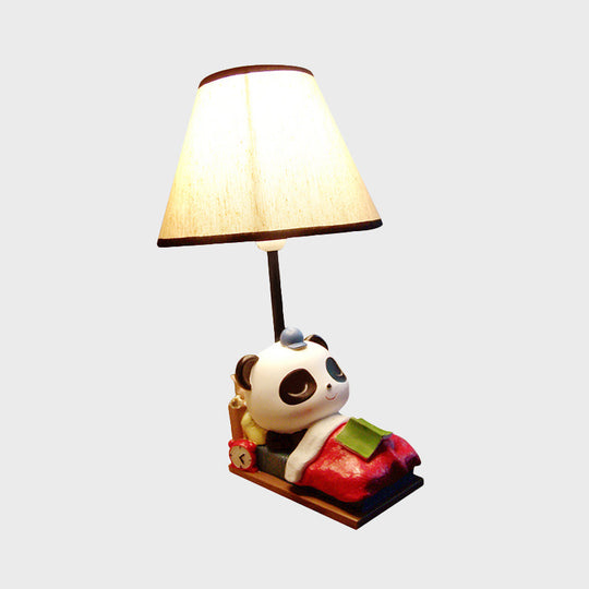 Brielle - Panda Sleeping Panda Bear Resin Table Light Cartoon 1 Head Black-White Nightstand Lamp with Cone Fabric Lamp Shade