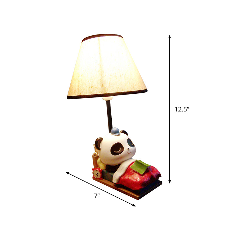 Cartoon Panda Resin Table Light With Black-White Lamp Shade - Sleepy And Stylish Nightstand