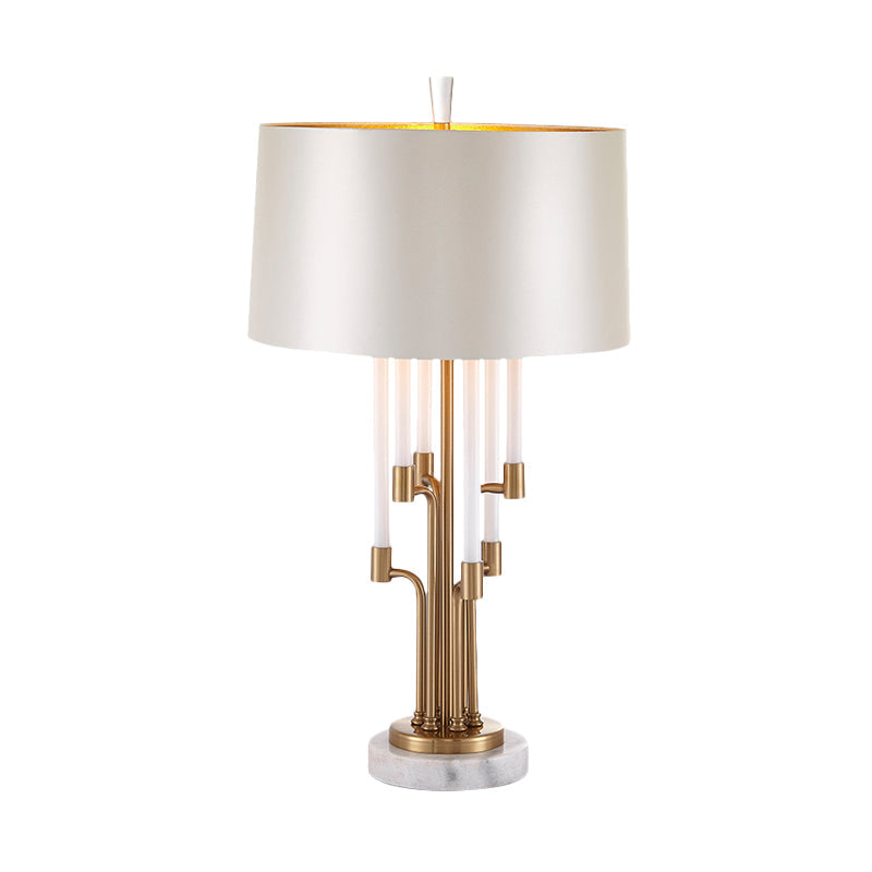 Traditional Drum Table Lamp With Inner Gold Base And Flute Crystal Deco