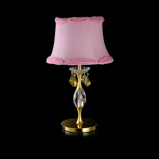 Layla - Pink Bell Fabric Night Table Lamp Simple 1 Light Bedroom Nightstand Light in Pink with Crystal Urn Base