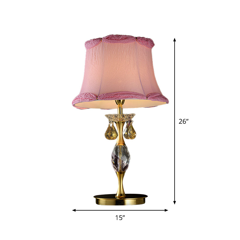 Layla - Pink Bell Fabric Night Table Lamp Simple 1 Light Bedroom Nightstand Light in Pink with Crystal Urn Base
