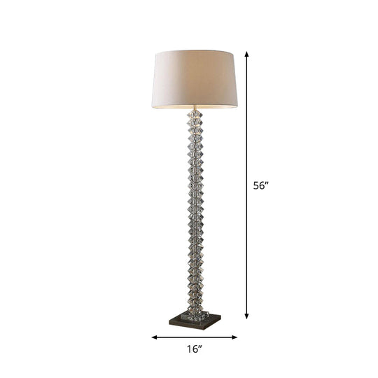 Simplicity White Fabric Floor Lamp With Crystal Accent - Elegant Stand Up Light For Living Room