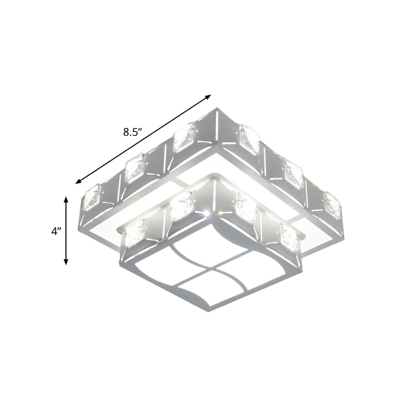 Modern Crystal Embedded 2-Tier Square Ceiling Flush-Mount Light ...