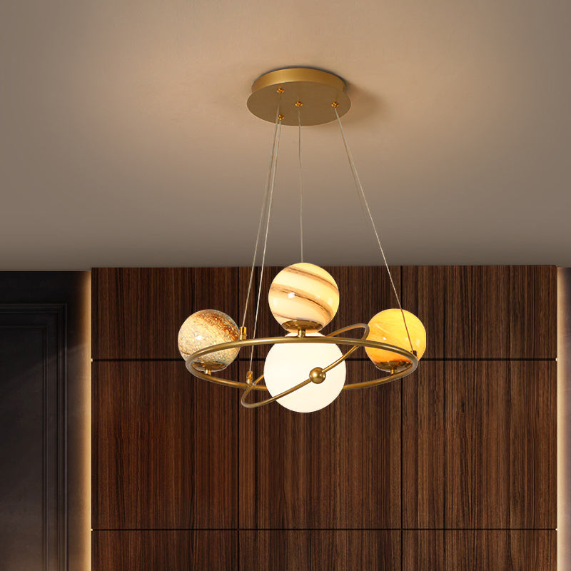 Stained Glass Solar System Ceiling Pendant Light For Kids Bedroom - Gold Chandelier Lighting
