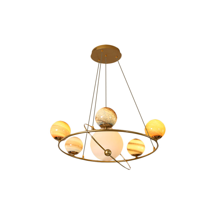 Stained Glass Solar System Ceiling Pendant Light For Kids Bedroom - Gold Chandelier Lighting