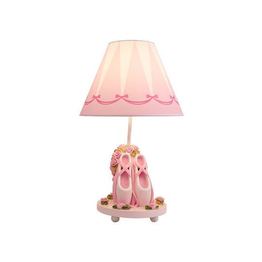Girls Ballet Shoes Bedside Lamp - Pink Resin Table Light With Cone Shade