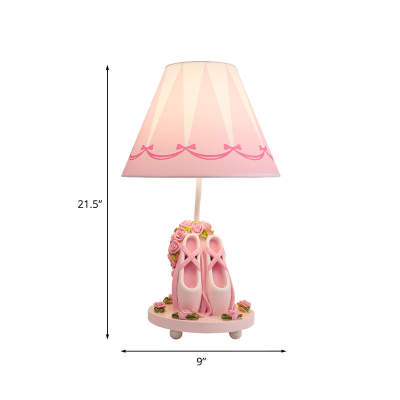 Girls Ballet Shoes Bedside Lamp - Pink Resin Table Light With Cone Shade