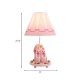 Girls Ballet Shoes Bedside Lamp - Pink Resin Table Light With Cone Shade