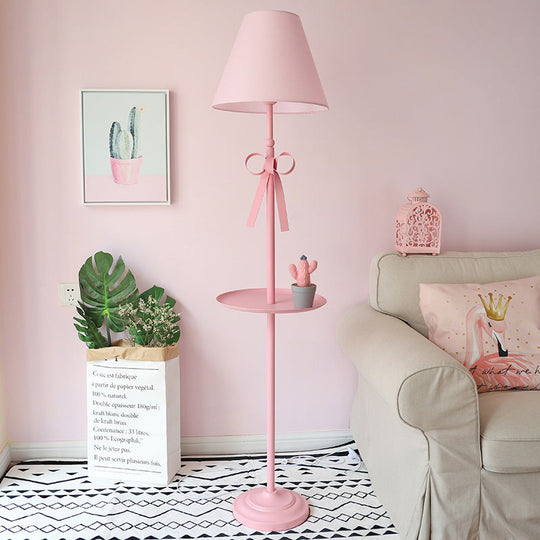 Childrens Disc Reading Floor Lamp In Pink/Blue With Cone Fabric Shade Pink /