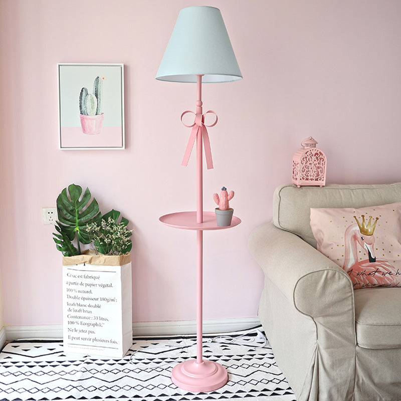 Childrens Disc Reading Floor Lamp In Pink/Blue With Cone Fabric Shade Pink / Blue