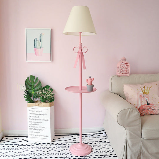 Childrens Disc Reading Floor Lamp In Pink/Blue With Cone Fabric Shade Pink / Yellow