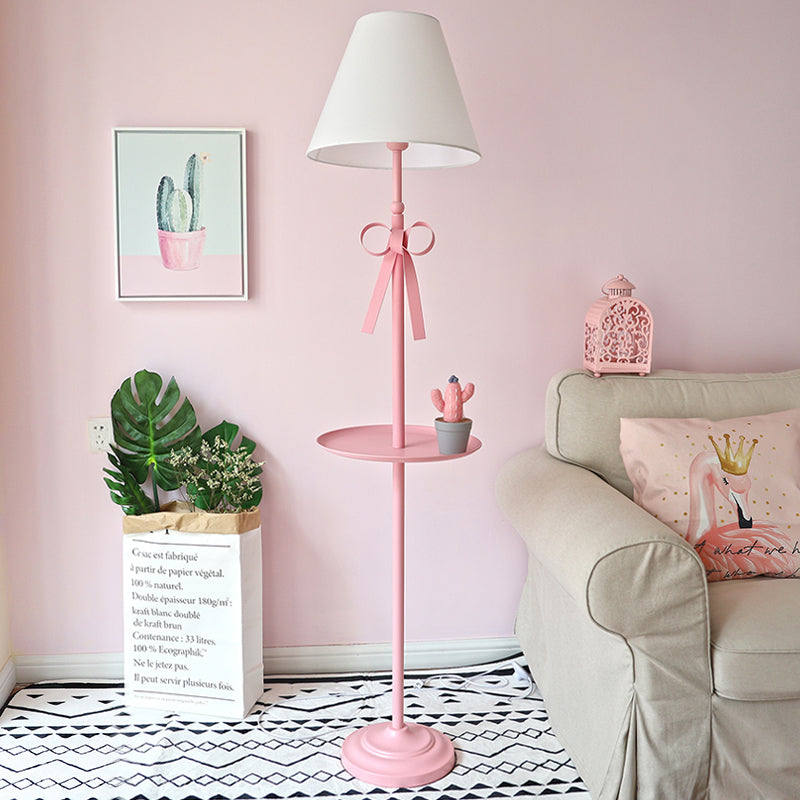 Childrens Disc Reading Floor Lamp In Pink/Blue With Cone Fabric Shade Pink / White