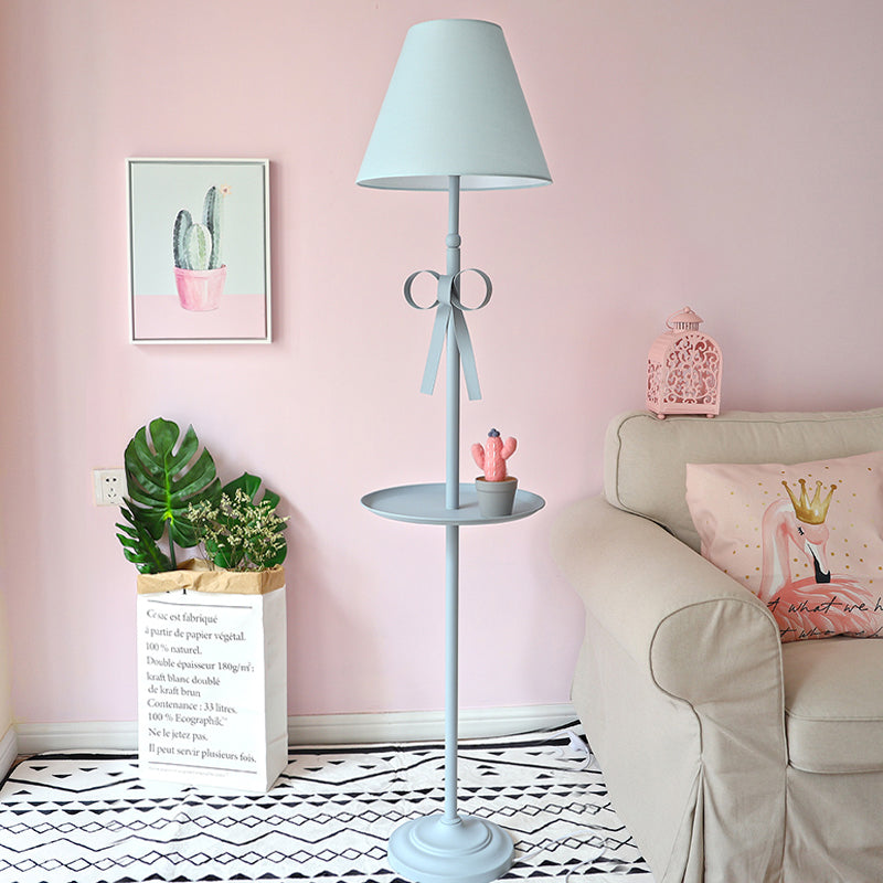 Childrens Disc Reading Floor Lamp In Pink/Blue With Cone Fabric Shade Blue /