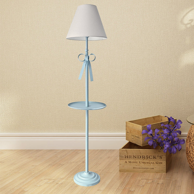 Childrens Disc Reading Floor Lamp In Pink/Blue With Cone Fabric Shade Blue / White