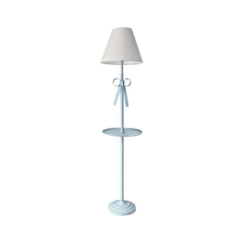 Childrens Disc Reading Floor Lamp In Pink/Blue With Cone Fabric Shade