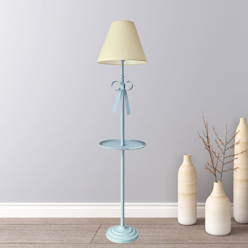Childrens Disc Reading Floor Lamp In Pink/Blue With Cone Fabric Shade Blue / Yellow