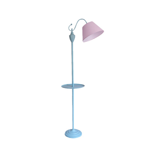 Truncated Cone Shade Floor Lamp In Macaron Fabric - Pink/Blue/Yellow | 1 Bulb Storage Tray Ideal For