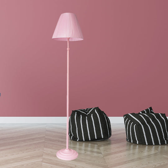 Macaron 1-Light Straight Rod Iron Floor Lamp In Pink/Green With Pleated Pink/Yellow Shade Pink /