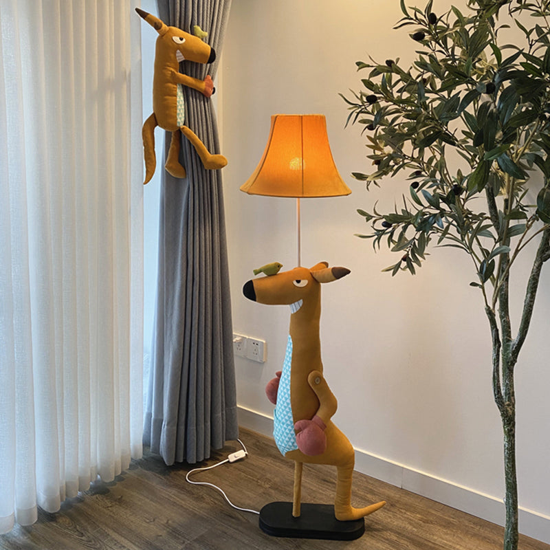 Childrens Angry Kangaroo Floor Lamp In Brown - Light Fabric Single Stand With Shade
