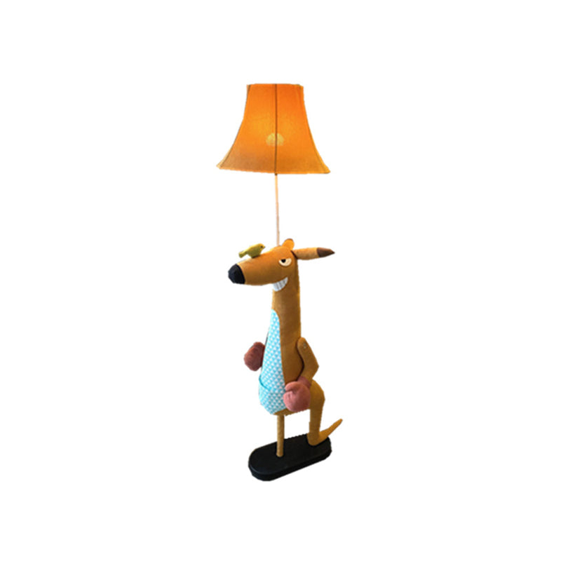 Childrens Angry Kangaroo Floor Lamp In Brown - Light Fabric Single Stand With Shade