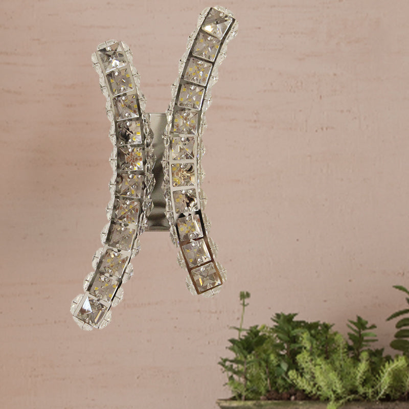 Chrome Curvy Crystal Prism Wall Sconce Led Light For Living Room