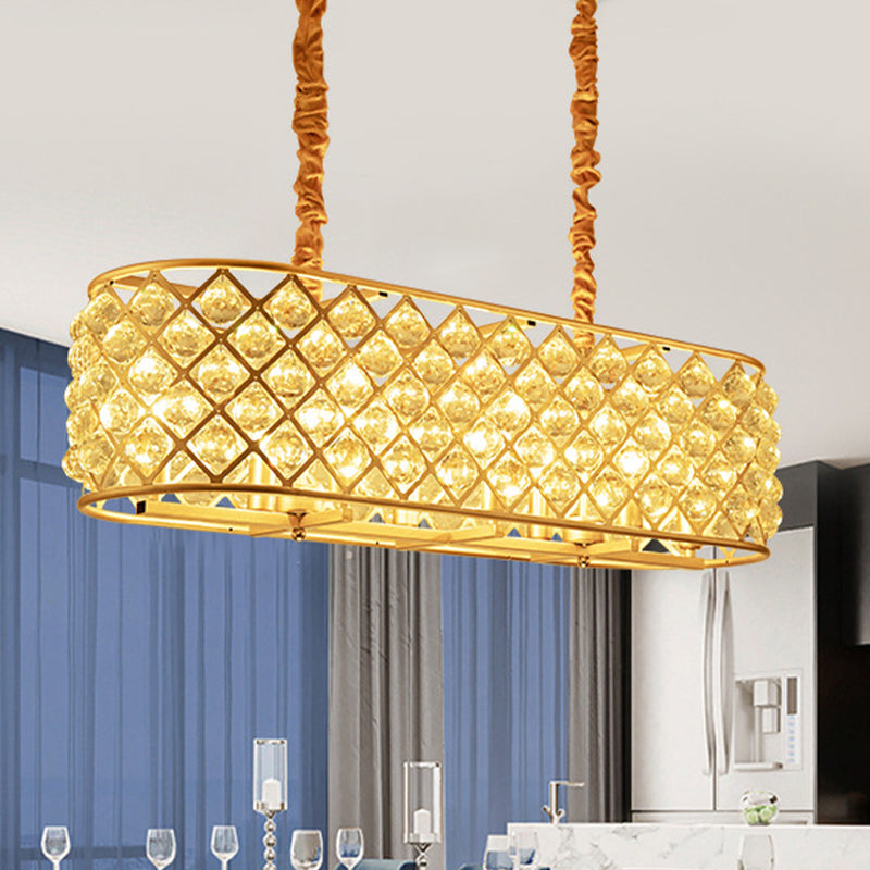 Contemporary Crystal Island Pendant - 8-Light Gold Suspension Lamp For Restaurants