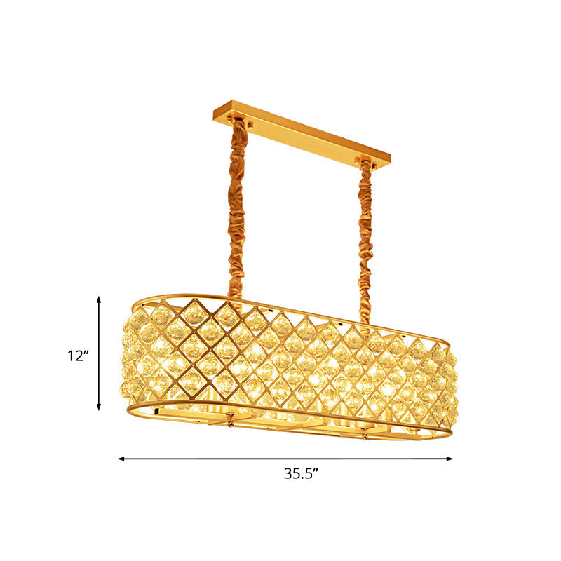 Contemporary Crystal Island Pendant - 8-Light Gold Suspension Lamp For Restaurants
