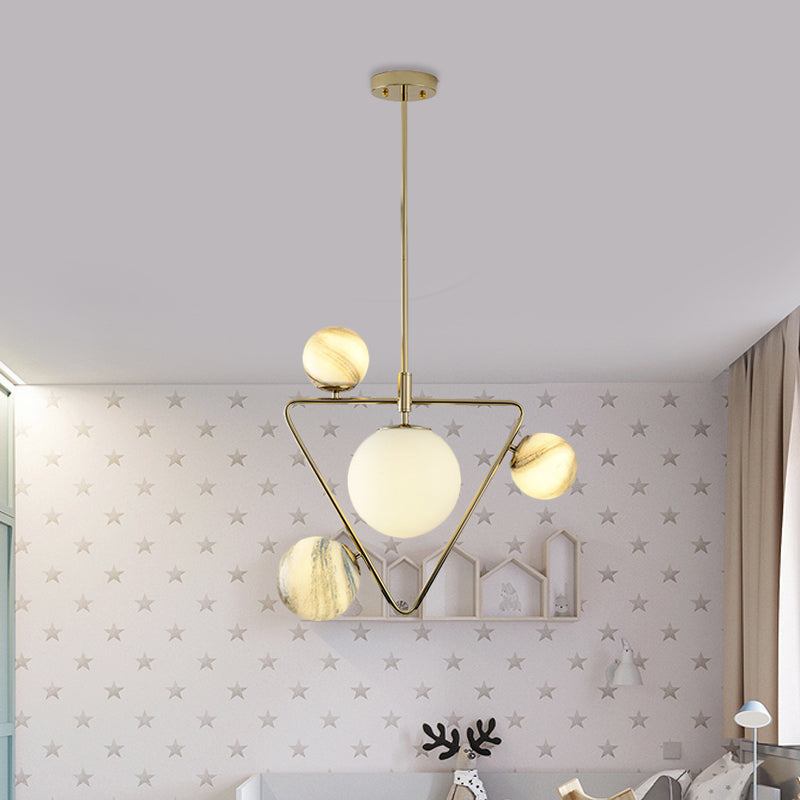 Modern Gold Chandelier Light With Nordic Ball Design - Frosted Glass 4-Bulb Pendant Lamp For Living